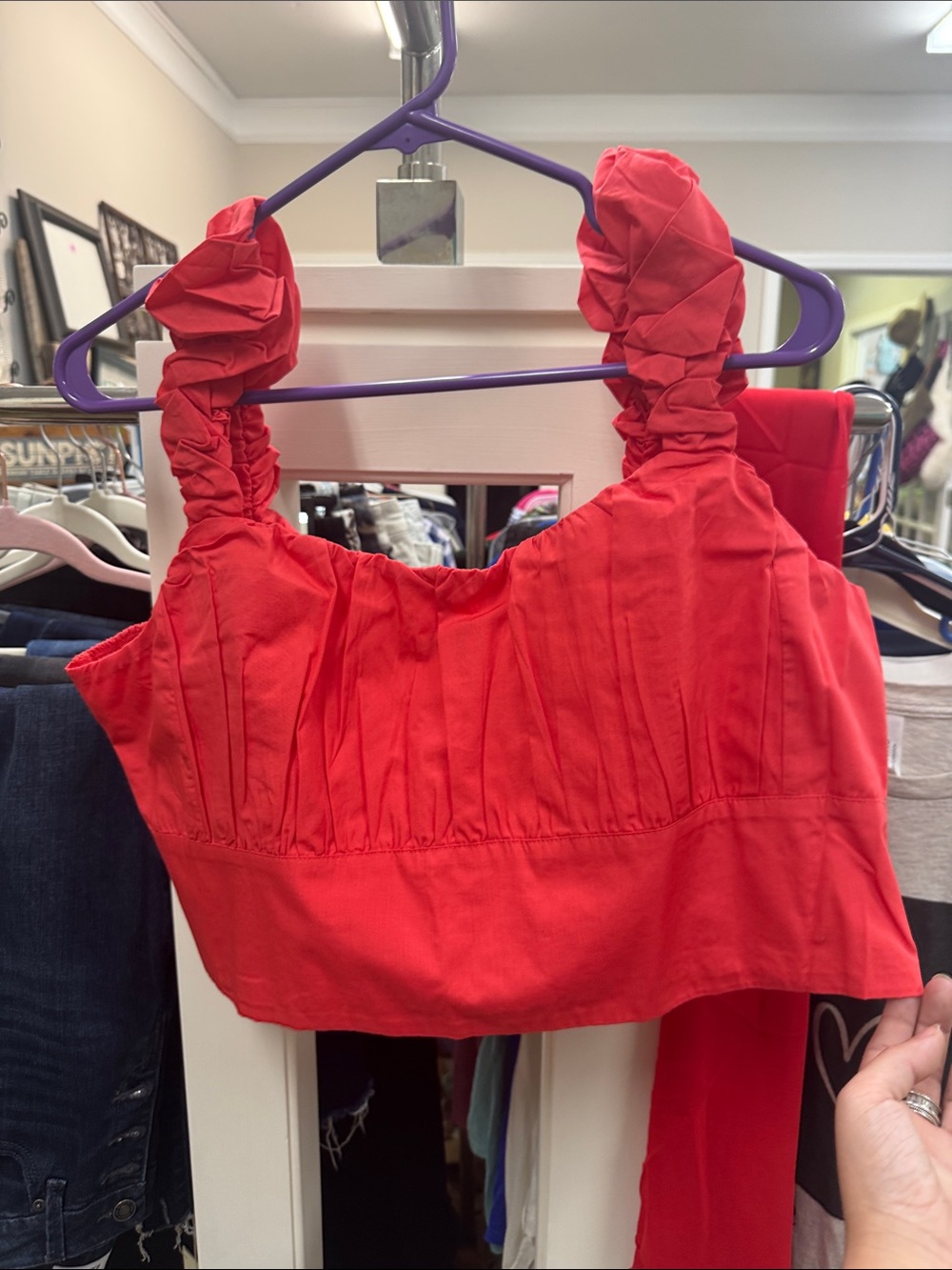 Abercrombie & Fitch Red Ruched-Strap Crop Top